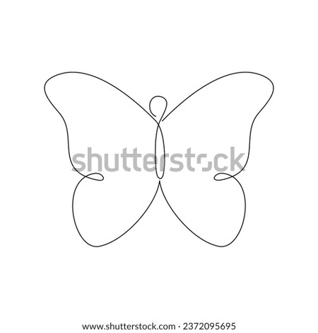 Continuous line drawing of Butterfly on white background.