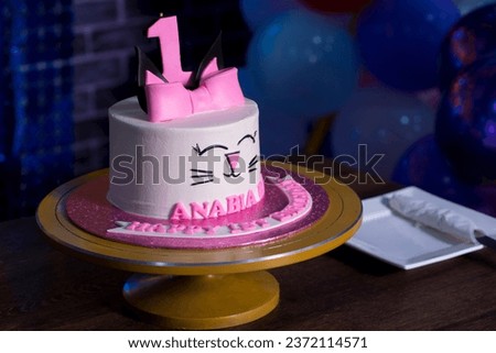 Birthday Party Cartoon Cake for 01 Year Kids White and Pink Combinations Color 