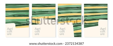 Abstract rice field agriculture vector background. Paddy rural farm plantation. Pattern of mountain landscape textured illustration. Green ecology farmland design. Summer countryside view template Royalty-Free Stock Photo #2372134387