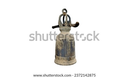 Temple bell with chiming stick is on white background.