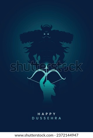 Happy Dussehra minimal poster. Ravan with ten heads minimal poster. Lord Ram Killing Ravana, Poster for Navratri and Dussehra festival in India - Vector Royalty-Free Stock Photo #2372144947