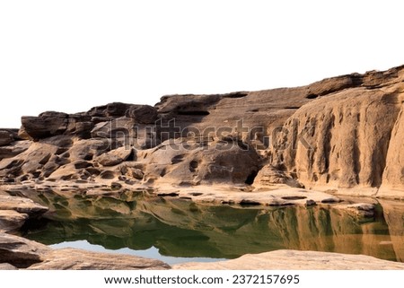 landscape of rock or sandstones and water in front isolated on white background, at  Sam Phan Bok, Ubon Ratchathani Thailand,