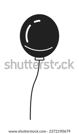 Flying balloon on thread monochrome flat vector object. Party material. Opening event. Birthday. Editable black and white thin line icon. Simple cartoon clip art spot illustration for web design