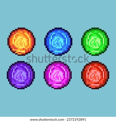 Pixel art sets of energy ball with variation color item asset. Simple bits of game energy ball on pixelated style. 8bits perfect for game asset or design asset element for your game design asset.