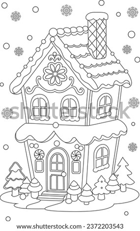 Coloring page a Christmas gingerbread house. Christmas colouring page Royalty-Free Stock Photo #2372203543