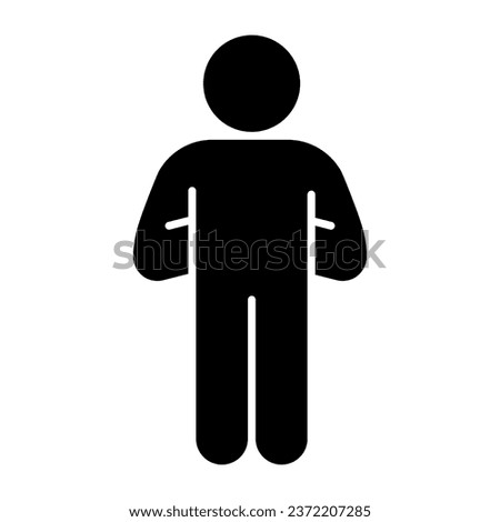 Proud human pose solid icon. Man with hands down behind glyph style pictogram on white background. Confident Pose for mobile concept and web design. Vector graphics Royalty-Free Stock Photo #2372207285