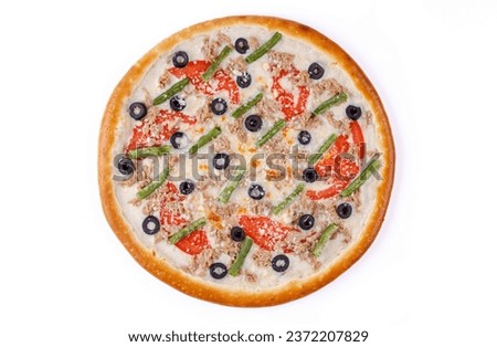 pizza with tuna on white background, food photography, studio photography 11