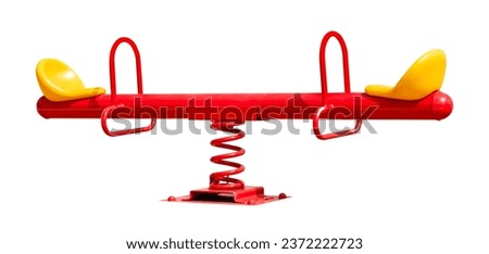 Red seesaw isolated on white background with clipping path Royalty-Free Stock Photo #2372222723