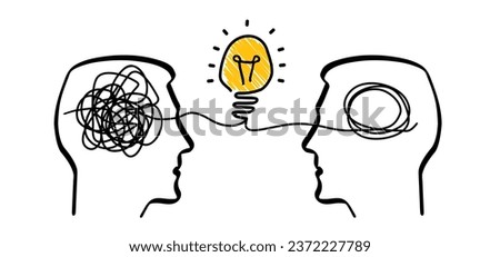 Lamp, light bulb idea. Brainstorming and mental problem solving, psychotherapy Concept. Confusion or lack of order. Brains with tangled knot and order in one man's head. Scribbles. Chaos path. Royalty-Free Stock Photo #2372227789