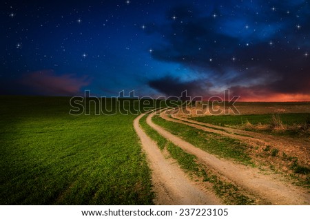 Dirt road in the night.