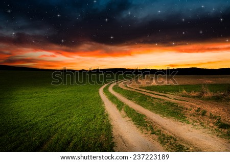Dirt road in the night.