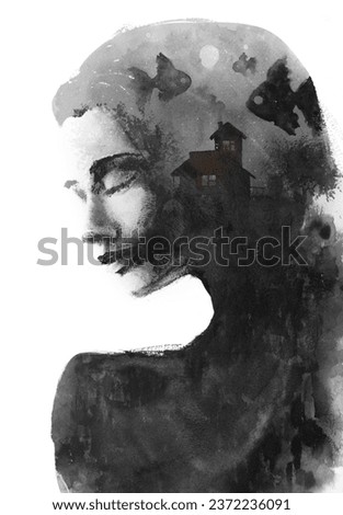 A conceptual black and white female paintography portrait