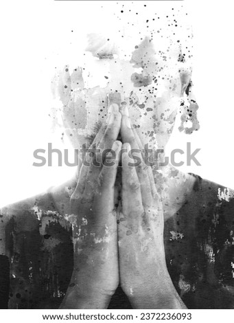 A conceptual paintography portrait disappearing into white background Royalty-Free Stock Photo #2372236093
