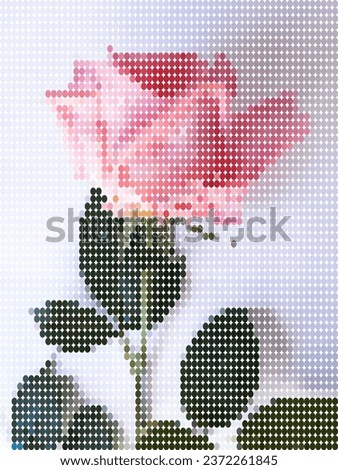 image in checkered boxes for creativity "rose with leaves" on a light background - embroidery or drawing