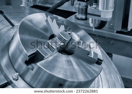 Metal machine tools industry. CNC turning machine high-speed cutting is operation. Metal machine tools industry. industrial metalworking concept