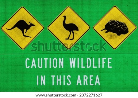 Australia caution wildlife in this area australia sign kangaroo emu echidna