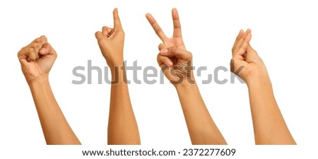 Hand set isolated from background, for advertising, branding, clip art, advertising business.
Open your hand, hold something, point your finger.