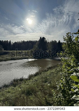 Aurajoki river from Finland. Sunny day near Aurajoki with beautiful landscape.  