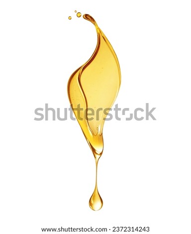 Drop of olive oil or oily cosmetic liquid dripping on a white background Royalty-Free Stock Photo #2372314243