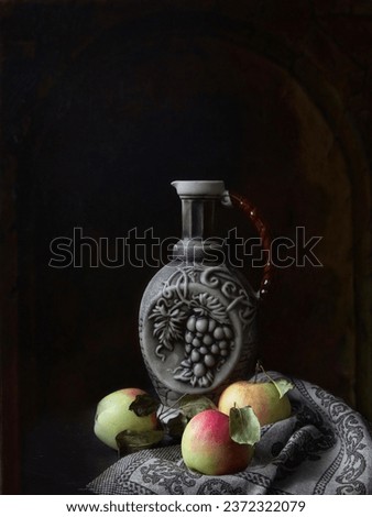 Still life with apples and clay jug