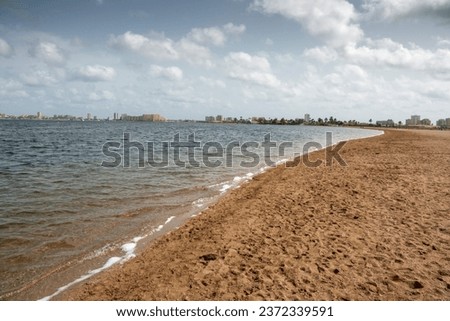 La Manga del Mar Menor tourist resort in Murcia, Spain Mediterranean sea in a summer morning. Playa paraiso beach.