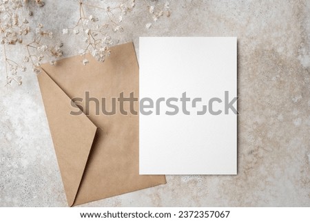 Blank wedding invitation or greeting card mockup, white card mock up with copy space