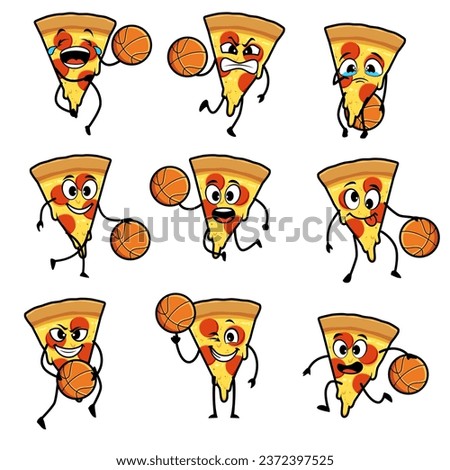 pizza basketball set cartoon vector 