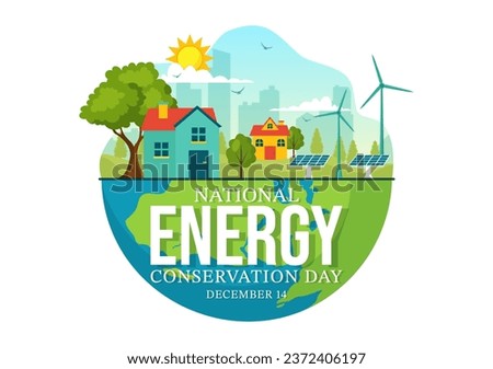 National Energy Conservation Day Vector Illustration on 14 December for Save the Planet and Green Eco Friendly with Lamp and Earth Background Design Royalty-Free Stock Photo #2372406197