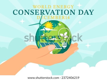 National Energy Conservation Day Vector Illustration on 14 December for Save the Planet and Green Eco Friendly with Lamp and Earth Background Design Royalty-Free Stock Photo #2372406219