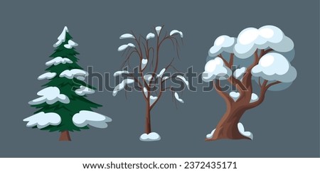 Isolated Snowy Trees Stand Silently Against A Pristine Winter Backdrop, Their Branches Adorned With Glistening Frost