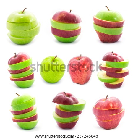 Set with apples on white background
