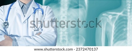 doctor with stethoscope on blur radiology chest abdomen x ray background