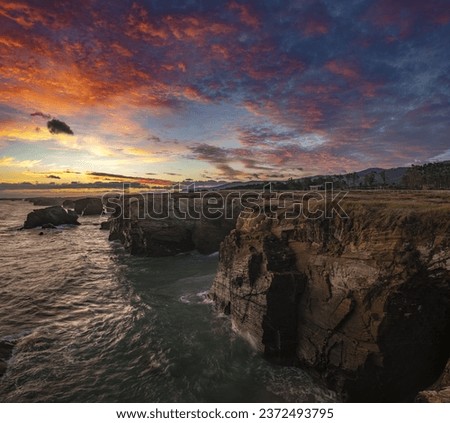 Cathedrals Beach , Spain - one of the most beautiful beaches in the world during a spectacular sunrise Royalty-Free Stock Photo #2372493795