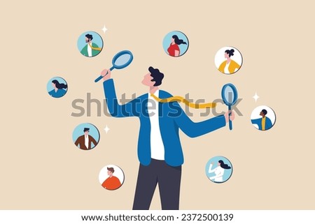 Recruitment finding candidate for job applicant, human resources HR analyze or scan candidate winner, search new people for job opportunity concept, HR recruiter magnifying glass analyze candidate. Royalty-Free Stock Photo #2372500139