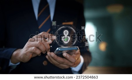 Identity verification system concept digital technology cyber security Personal privacy Database. Businessman login internet connection application or website on smartphone conduct online transaction. Royalty-Free Stock Photo #2372504863