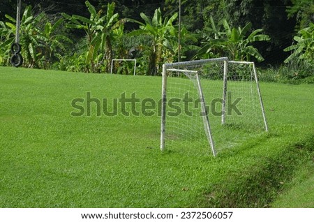 football Goal on green ground goalkeeper area
