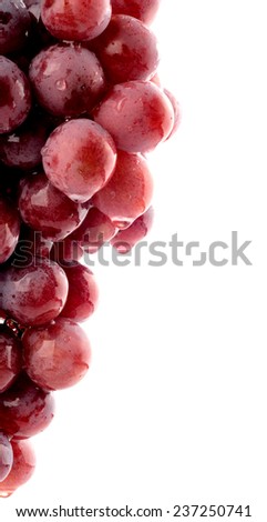 Close-up picture of bunch of red grapes with text space isolated on white background