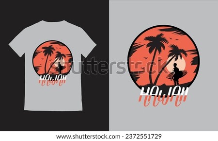 Free vector beach summer sunset t-shirt  with palms Hawaii surfing