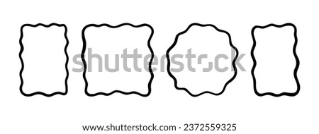 Doodle wave curve edge frame. Hand drawn wavy rectangle borders. Doodle brush drawn square and circle picture frame. Vector illustration isolated on white background. Royalty-Free Stock Photo #2372559325