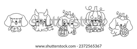 Collection of Vector Halloween Beagle Dog Outline. Set of Isolated Halloween Puppy Coloring Page. 