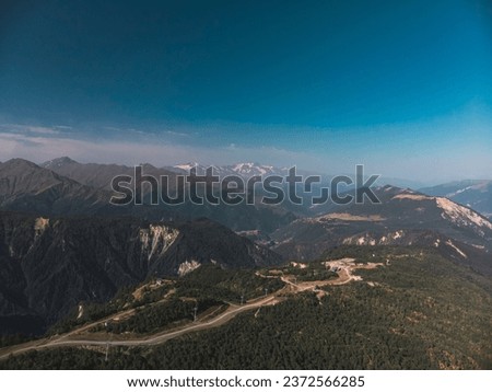 Aerial Bird's Eye View of Georgian Mountains Landscape, Soaring Over the Majestic Mountains of Batumi region, Drone shot