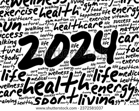2024 health and sport goals word cloud, motivation concept background Royalty-Free Stock Photo #2372581037