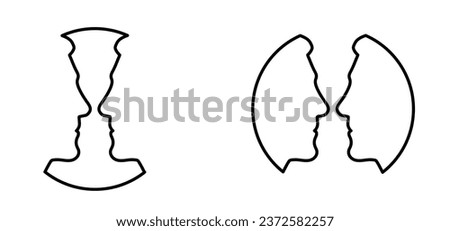 Cartoon round, circle, face profile line pattern, two owerlap outline silhouette heads. Relationships, interpersonal communication, therapy abstract. People faces icon or sign. Two faces duality Royalty-Free Stock Photo #2372582257