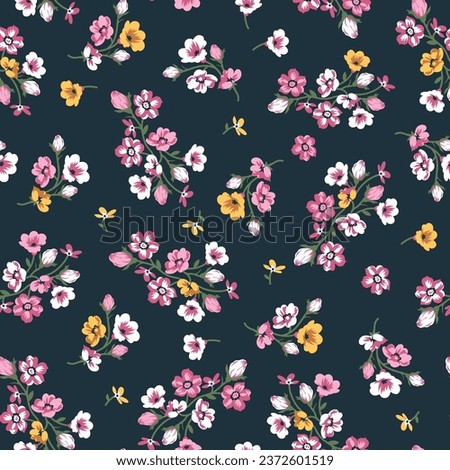small cute flower seamless pattern on navy background Royalty-Free Stock Photo #2372601519