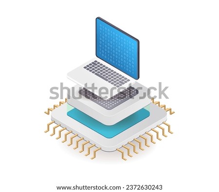 Smart technology chip computer flat illustration