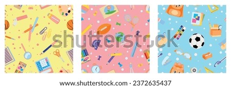 Set of seamless school patterns on white background