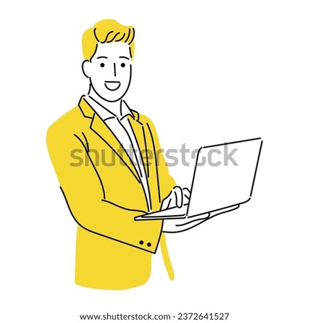 illustration of businessman or professional person. working man line art vector with simple japanese cartoon style
