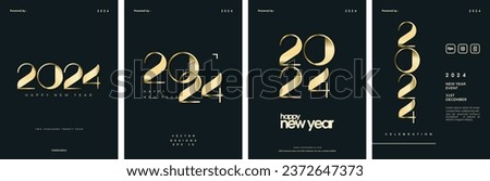 Set Happy new year cover 2024. Golden vector number 2024 for year celebration. Premium vector background new year 2024. Royalty-Free Stock Photo #2372647373