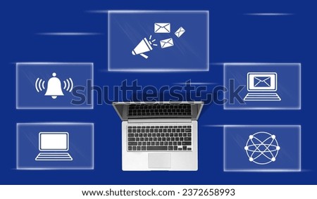 Top view of laptop with symbol of newsletter concept