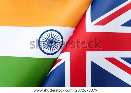 National flag of United Kingdom Great Britain , Union Jack with The Republic of India National flag. background Royalty-Free Stock Photo #2372673379